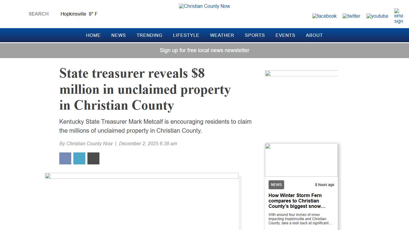 State treasurer reveals $8 million in unclaimed property in Christian County - Christian County Now
